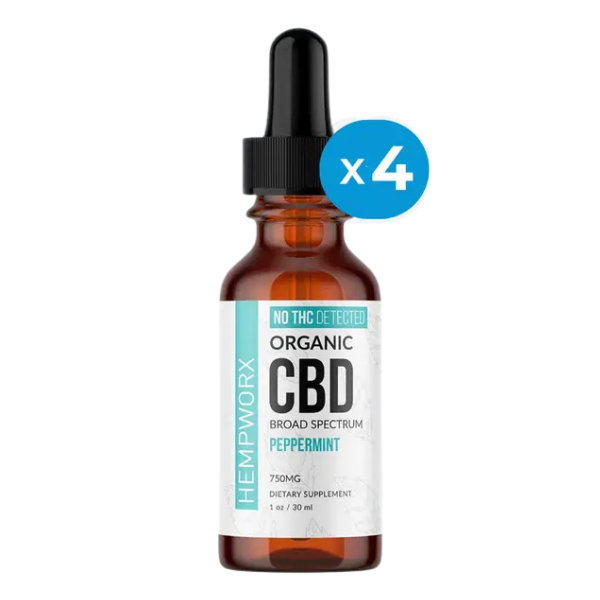 HempWorx Broad Spectrum Peppermint CBD Oil 4-Pack THC-Free