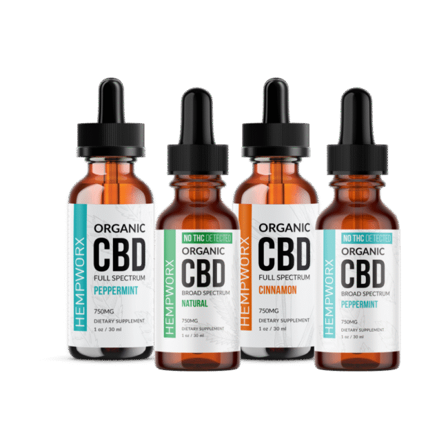 HempWorx Organic CBD Tincture 4-Pack – Mix of THC-Free & Full Spectrum (750mg)